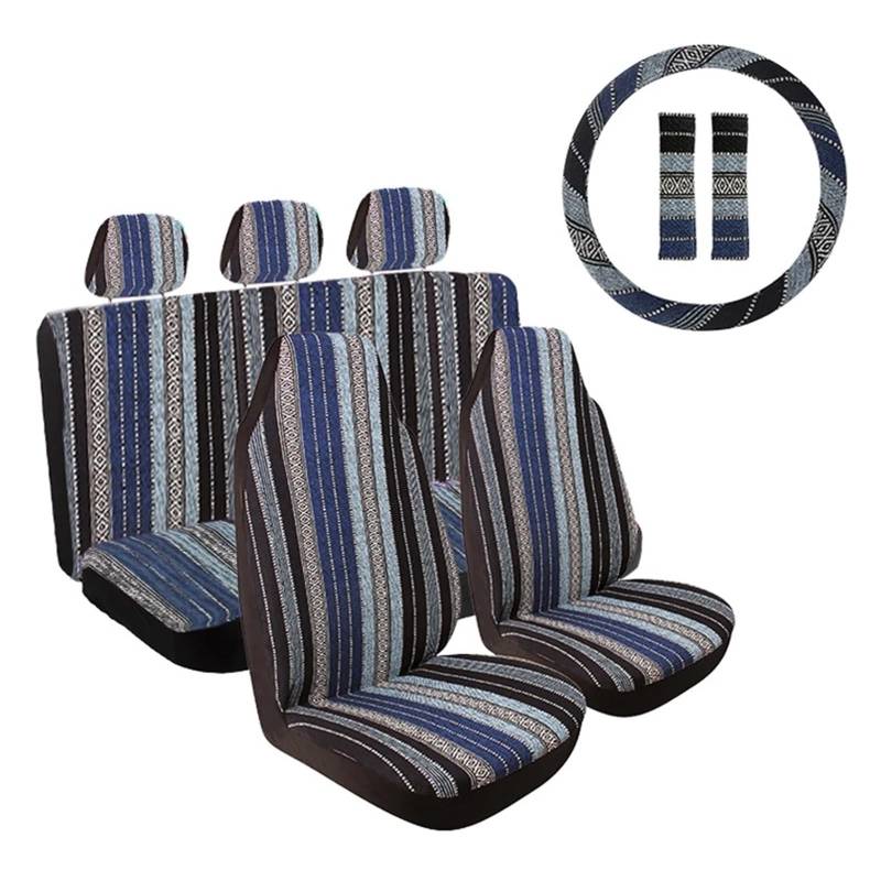 Universal-Sitzbezüge, Waschbar, Gestreift, Komplettes Set Mit Sicherheitsgurtpolstern, Lenkradbezug Autositzbezug(Blue) von VETJMUA