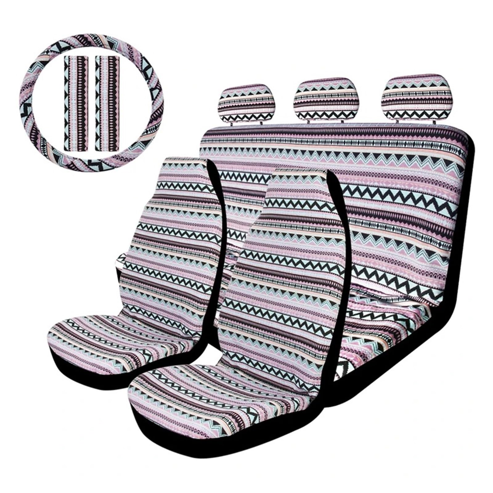Universal-Sitzbezüge, Waschbar, Gestreift, Komplettes Set Mit Sicherheitsgurtpolstern, Lenkradbezug Autositzbezug(Pink White) von VETJMUA