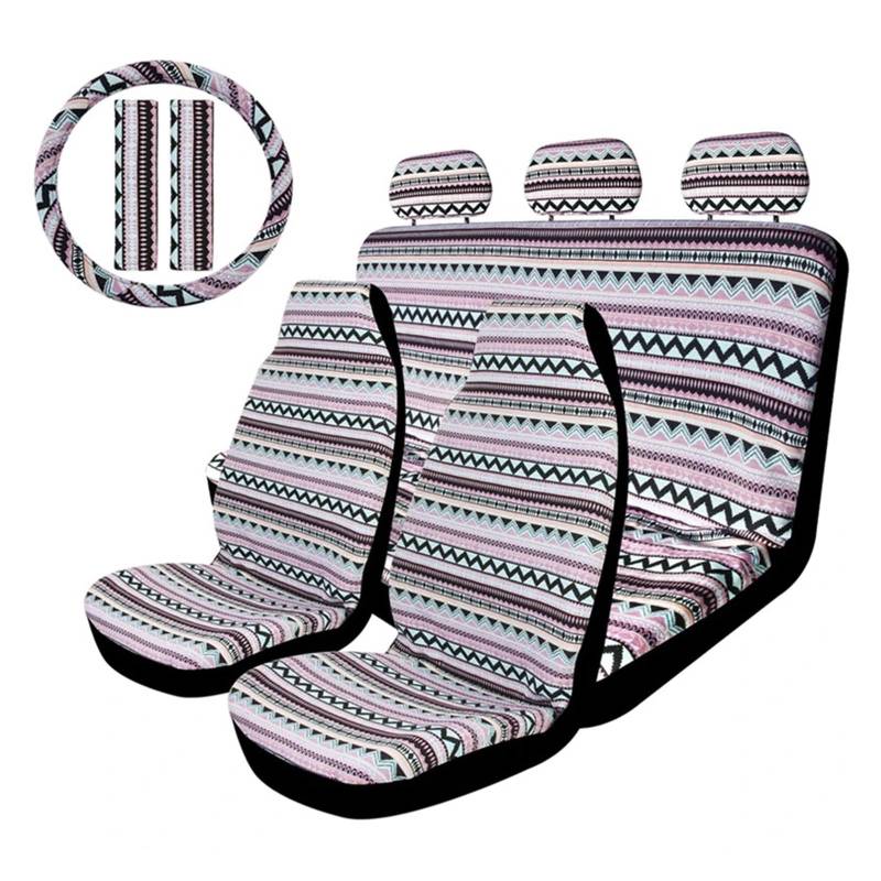 Universal-Sitzbezüge, Waschbar, Gestreift, Komplettes Set Mit Sicherheitsgurtpolstern, Lenkradbezug Autositzbezug(Pink White) von VETJMUA