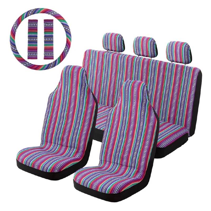 Universal-Sitzbezüge, Waschbar, Gestreift, Komplettes Set Mit Sicherheitsgurtpolstern, Lenkradbezug Autositzbezug(Purple Red) von VETJMUA