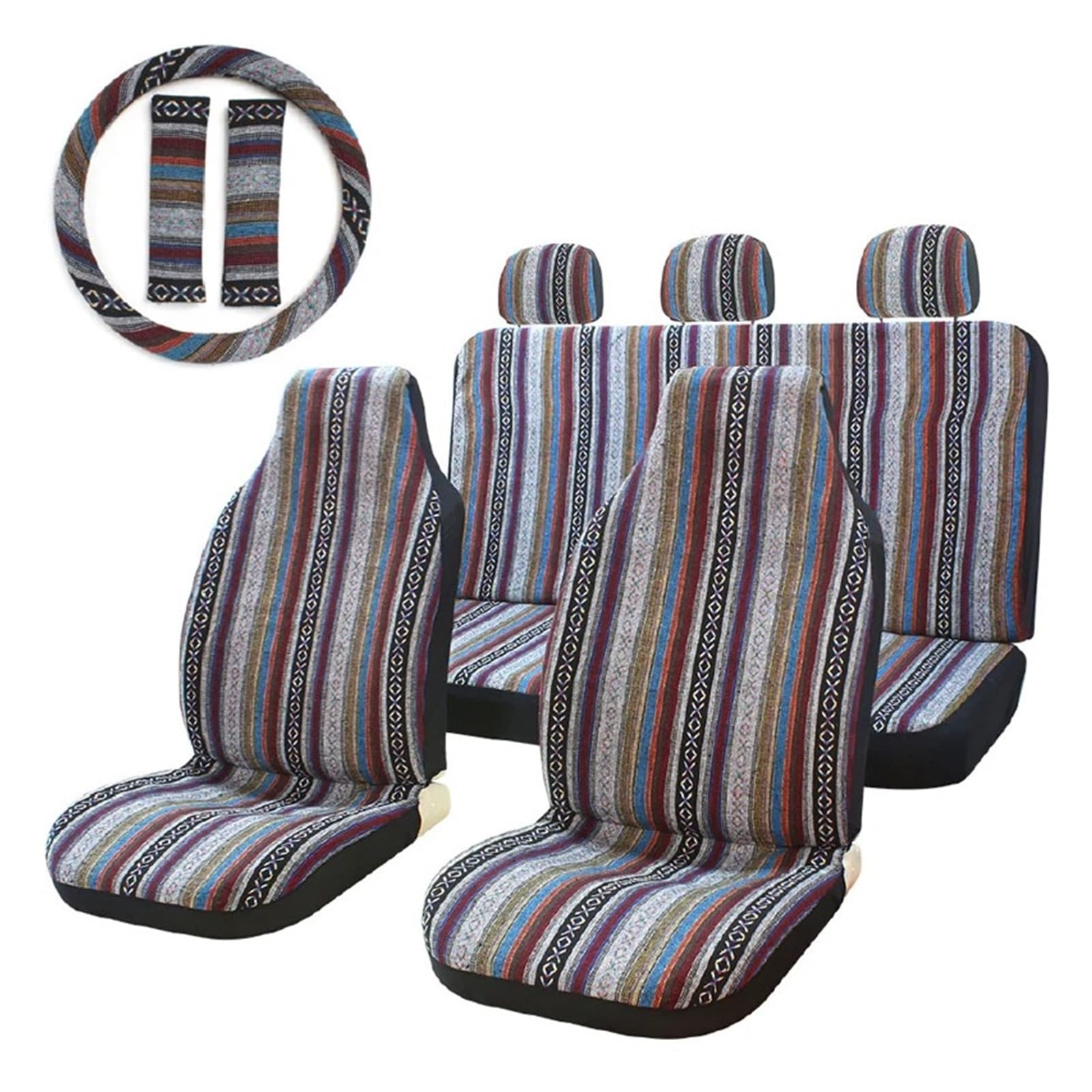 Universal-Sitzbezüge, Waschbar, Gestreift, Komplettes Set Mit Sicherheitsgurtpolstern, Lenkradbezug Autositzbezug(Red White) von VETJMUA