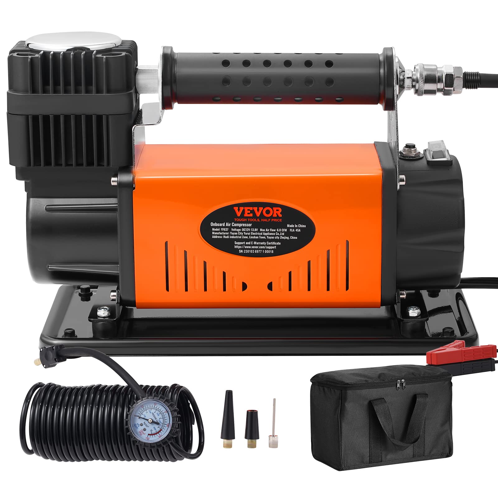 VEVOR 12V Auto-Kompressor 150PSI Luftkompressor 6CFM(170L/Min) Auto Reifenfüller mit Wärmeschutz Luftpumpe inkl. 3m Netzkabel und 7,9m Luftschlauch Ideal für LKW SUV RV Schlauchboote usw. von VEVOR