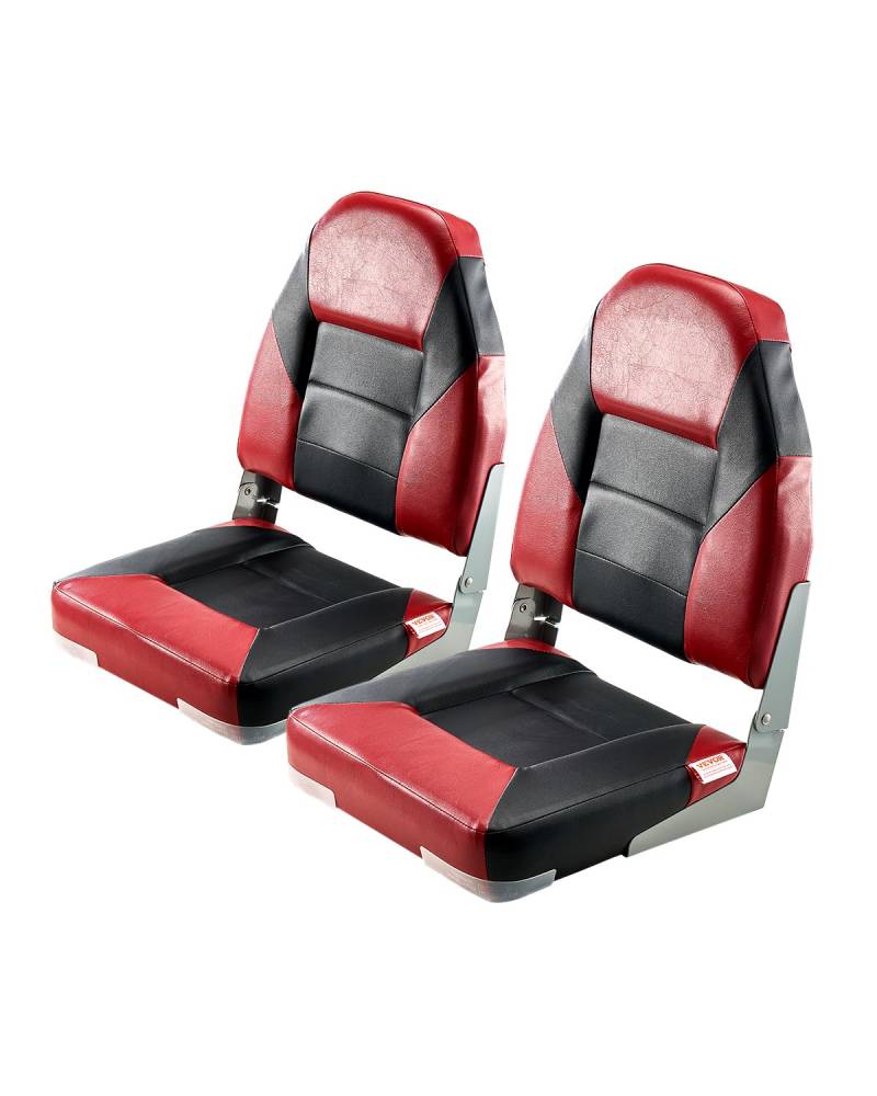 VEVOR 2 Stk. Bootssitz Bootsstuhl mit hoher Rückenlehne klappbarer Fischerbootsitz mit dickem Schwammkissen & wasserdichtem PVC-Leder, Scharniere aus Aluminiumlegierung, Schwarz & Rot von VEVOR