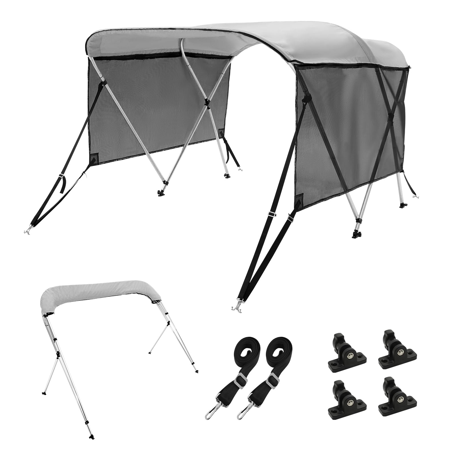 VEVOR 3-Bogen-Bimini-Top-Bootsabdeckung, 155–167 cm Einbaubreite 600D-Polyester-Überdachung, Bootsverdeck mit Abnehmbare Mesh-Seitenwände, Wasserdicht & Sonnenschutz, inkl. Aufbewahrungsbox Hellgrau VEVOR 3-Bogen-Bimini-Top-Bootsabdeckung, 155–167 cm Einbaubreite 600D-Polyester-Überdachung, Bootsverdeck mit Abnehmbare Mesh-Seitenwände, Wasserdicht & Sonnenschutz, inkl. Aufbewahrungsbox Hellgrau von VEVOR