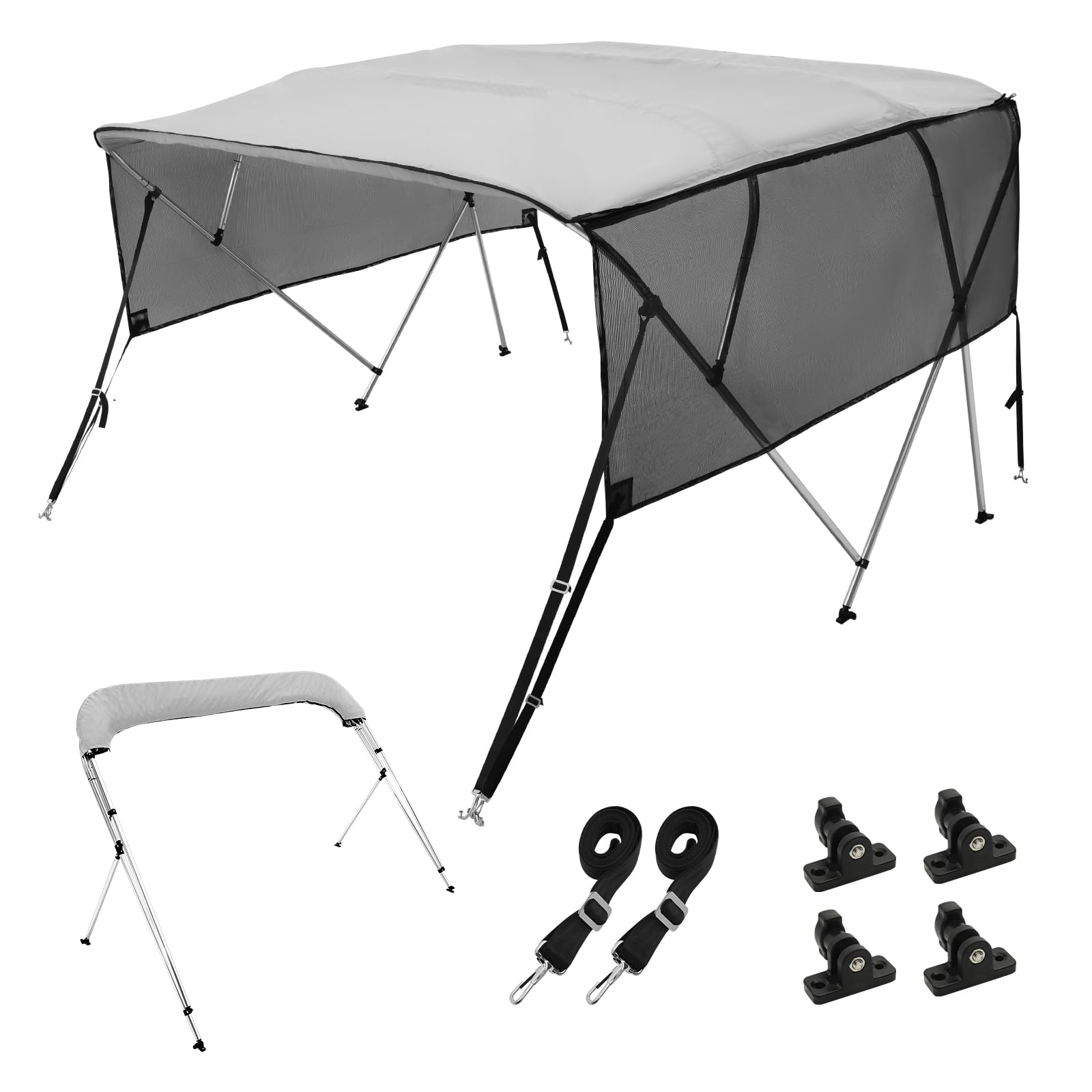 VEVOR 4-Bogen-Bimini-Top-Bootsabdeckung, 231–244 cm Einbaubreite 600D-Polyester-Überdachung, Bootsverdeck mit Abnehmbare Mesh-Seitenwände, Wasserdicht & Sonnenschutz, inkl. Aufbewahrungsbox Hellgrau VEVOR 4-Bogen-Bimini-Top-Bootsabdeckung, 231–244 cm Einbaubreite 600D-Polyester-Überdachung, Bootsverdeck mit Abnehmbare Mesh-Seitenwände, Wasserdicht & Sonnenschutz, inkl. Aufbewahrungsbox Hellgrau von VEVOR