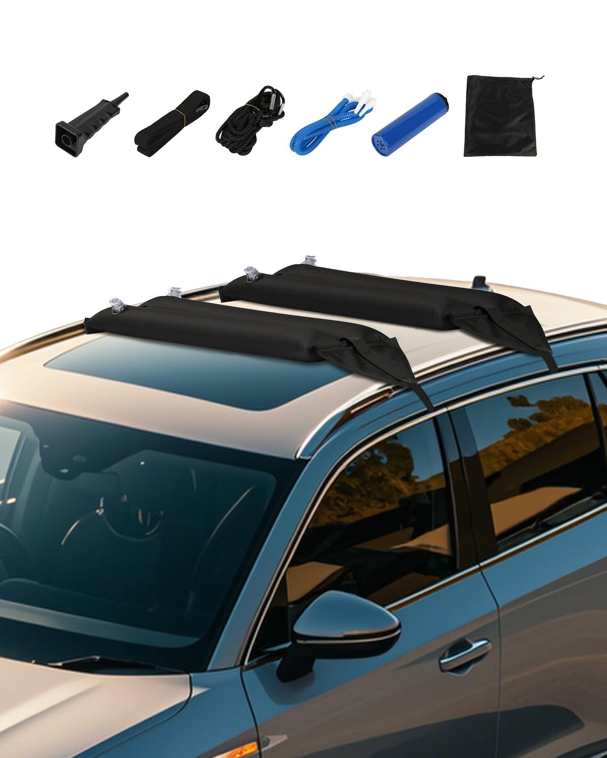VEVOR Aufblasbarer weicher Dachgepäckträger-Pads, 95 cm Universal-Autodachgepäckträgerpolster, 40 kg belastbarer Kajakträger mit 2 Zurrgurten & Seilen & Handluftpumpe für Kanus Surfbretter SUPs VEVOR Aufblasbarer weicher Dachgepäckträger-Pads, 95 cm Universal-Autodachgepäckträgerpolster, 40 kg belastbarer Kajakträger mit 2 Zurrgurten & Seilen & Handluftpumpe für Kanus Surfbretter SUPs von VEVOR