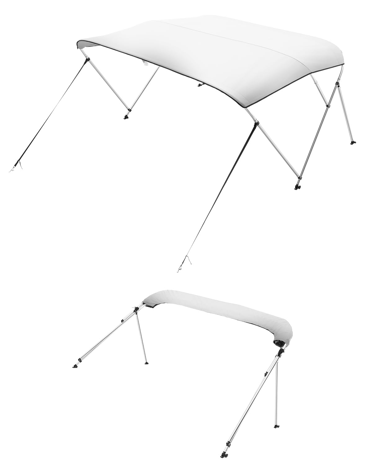 VEVOR Bimini Top Bootsabdeckung Sonnenverdeck (3 Bögen) aus 600D Polyester mit Rahmen aus Aluminiumlegierung, wasserdichte Sonnenschutz-Bootsmarkise mit Aufbewahrungstasche, 155-168 cm (B) Hellgrau von VEVOR