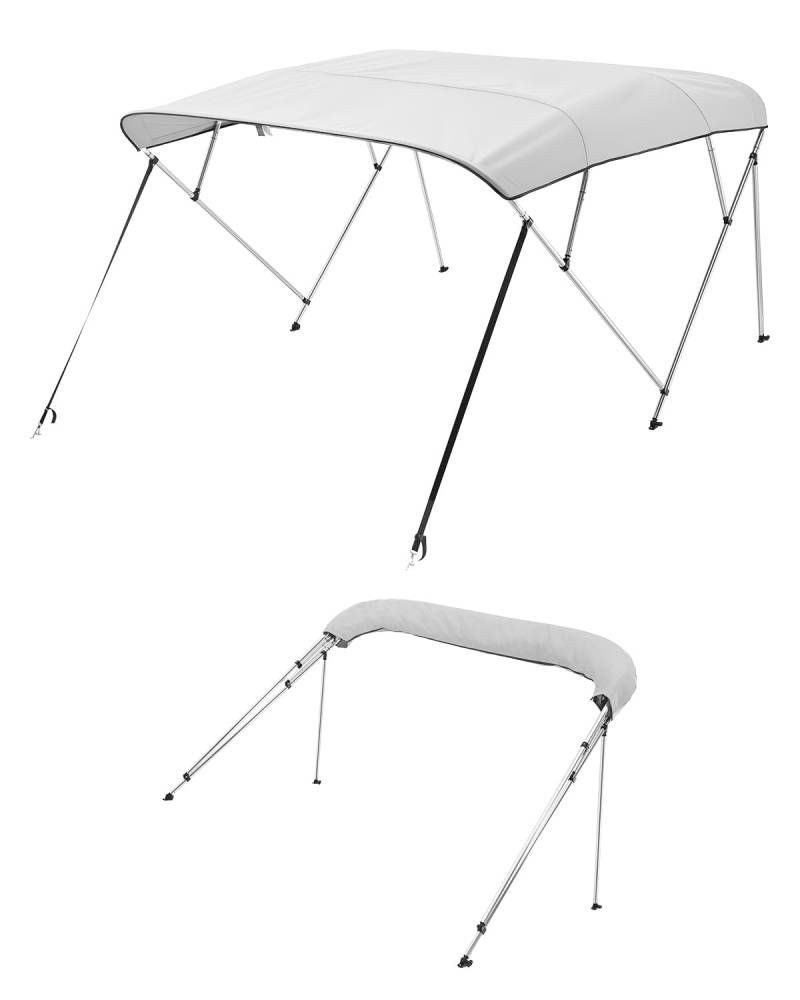 VEVOR Bimini Top Bootsabdeckung Sonnenverdeck (4 Bögen) aus 600D Polyester mit Rahmen aus Aluminiumlegierung, wasserdichte Sonnenschutz-Bootsmarkise mit Aufbewahrungstasche, 170-183 cm (B) Hellgrau von VEVOR
