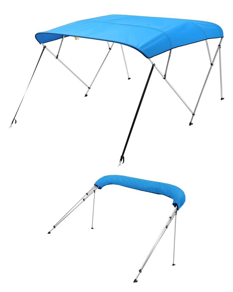VEVOR Bimini Top Bootsabdeckung Sonnenverdeck (4 Bögen) aus 600D Polyester mit Rahmen aus Aluminiumlegierung, wasserdichte Sonnenschutz-Bootsmarkise mit Aufbewahrungstasche, 185-198 cm (B) Blau von VEVOR
