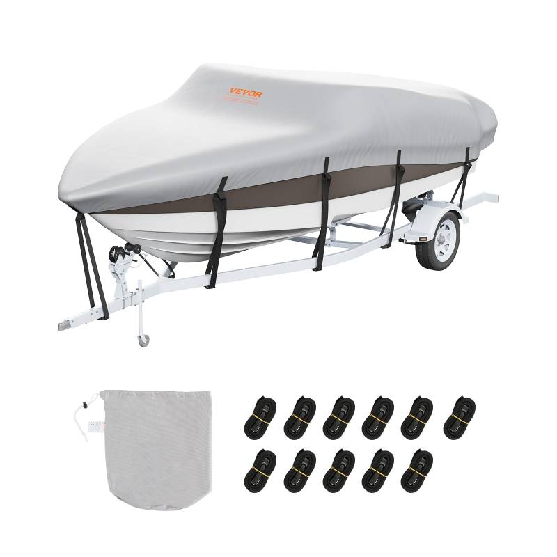 VEVOR Bootspersenning Abdeckplane Bootsplane, 426–480 cm Persenning Schlauchboot 600D Oxford-Gewebe Bootspersenning Abdeckung mit Aufbewahrungstasche 435 x 300 mm, Angelboot Bootsabdeckplane Grau von VEVOR