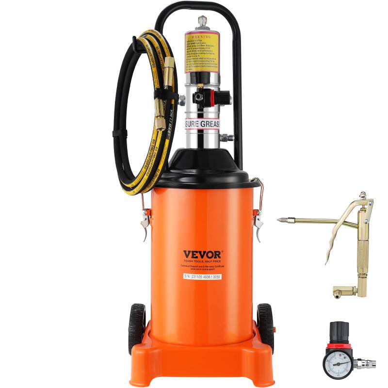 VEVOR Fettpumpe 12L Luftbetriebene Fettpumpe 0,6–0,8 MPa Aluminiumdruckguss-Pumpe -20-100℃ Betriebstemperatur, Pneumatische Fettpumpe NPT-Anschluss Schmierfettpumpe Geeignet für 0-3# Fett von VEVOR