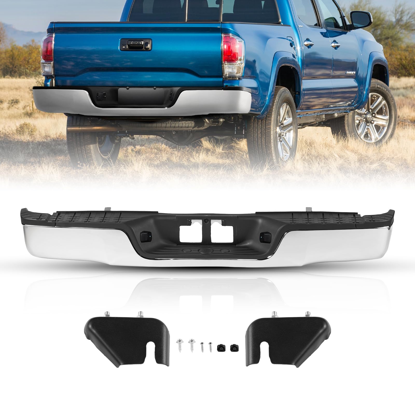 VEVOR Heckstoßstange, Kompatibel mit 2007-2013-Toyota Tundra, Chromstahl-Heckstoßstange, Montage-Ersatz-Heckstoßstange mit Kennzeichenbeleuchtung und Trittbrett, ohne Sensorlöcher, für TO1103117 VEVOR Heckstoßstange, Kompatibel mit 2007-2013-Toyota Tundra, Chromstahl-Heckstoßstange, Montage-Ersatz-Heckstoßstange mit Kennzeichenbeleuchtung und Trittbrett, ohne Sensorlöcher, für TO1103117 von VEVOR