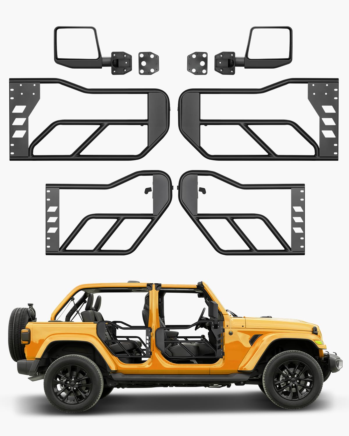 VEVOR Jeep Rohrtüren (4-türig) im Adventure-Stil mit DOT-zertifizierten Seitenspiegeln, Jeep Türen mit Rückspiegeln für 2018–2024 Jeep Wrangler JL und 2020–2024 Jeep Gladiator JT von VEVOR