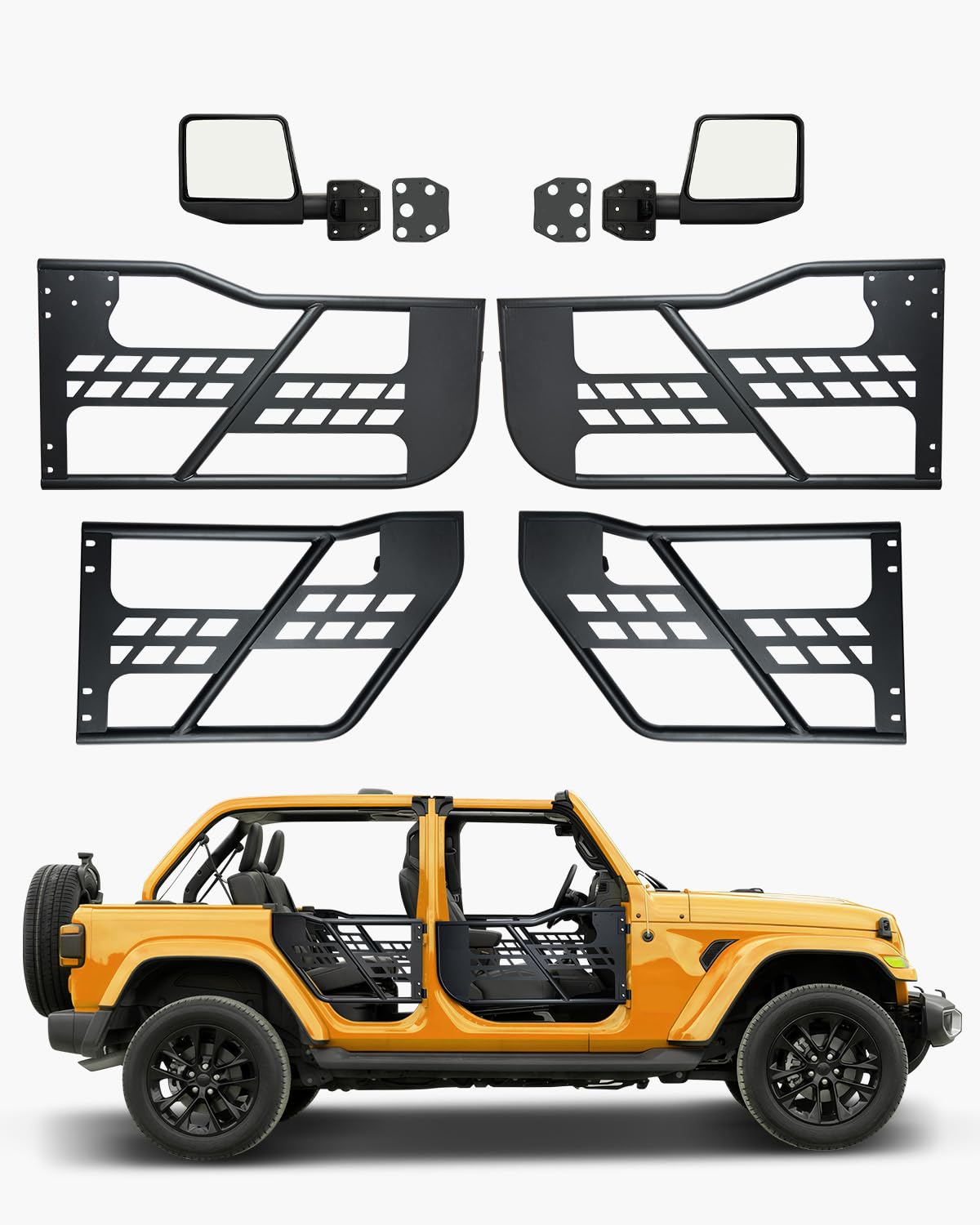 VEVOR Jeep-Rohrtüren (4-türig) im Jagdstil mit DOT-zertifizierten Seitenspiegeln, Jeep-Türen mit Gummipolstern und gehärtetem Stahlrohr, passend für Jeep Wrangler JK 2007–2018 von VEVOR