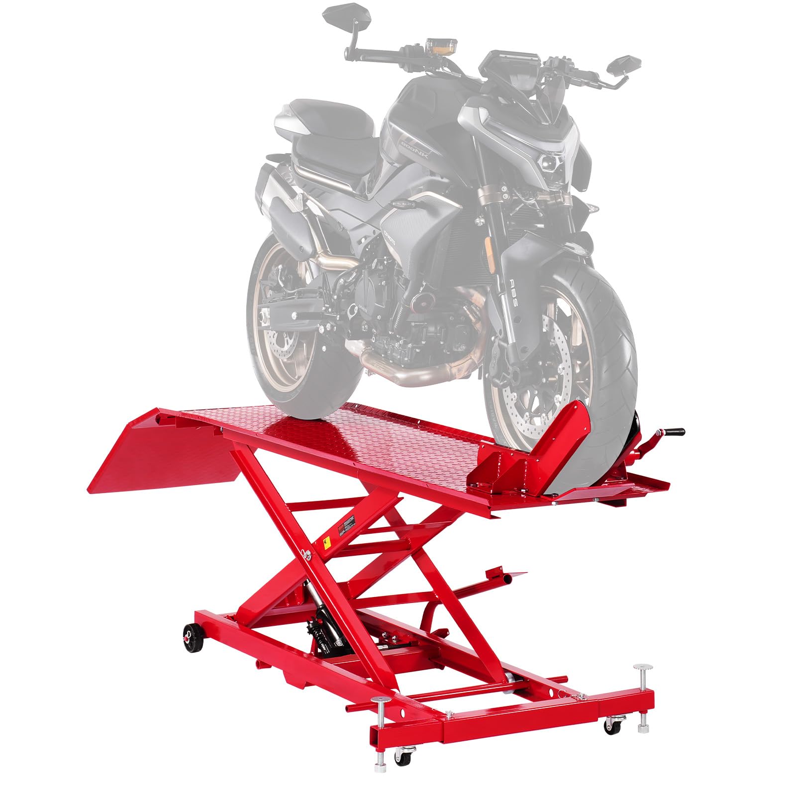 VEVOR Motorradheber Motorradhebebühne Hydraulisch (Max. 787 mm Hubhöhe) Hebeständer Rollbar, Fahrrad-Reparaturständer (453,59 kg belastbar) mit Sicherheitsschloss für Geländefahrzeuge Dirtbikes von VEVOR