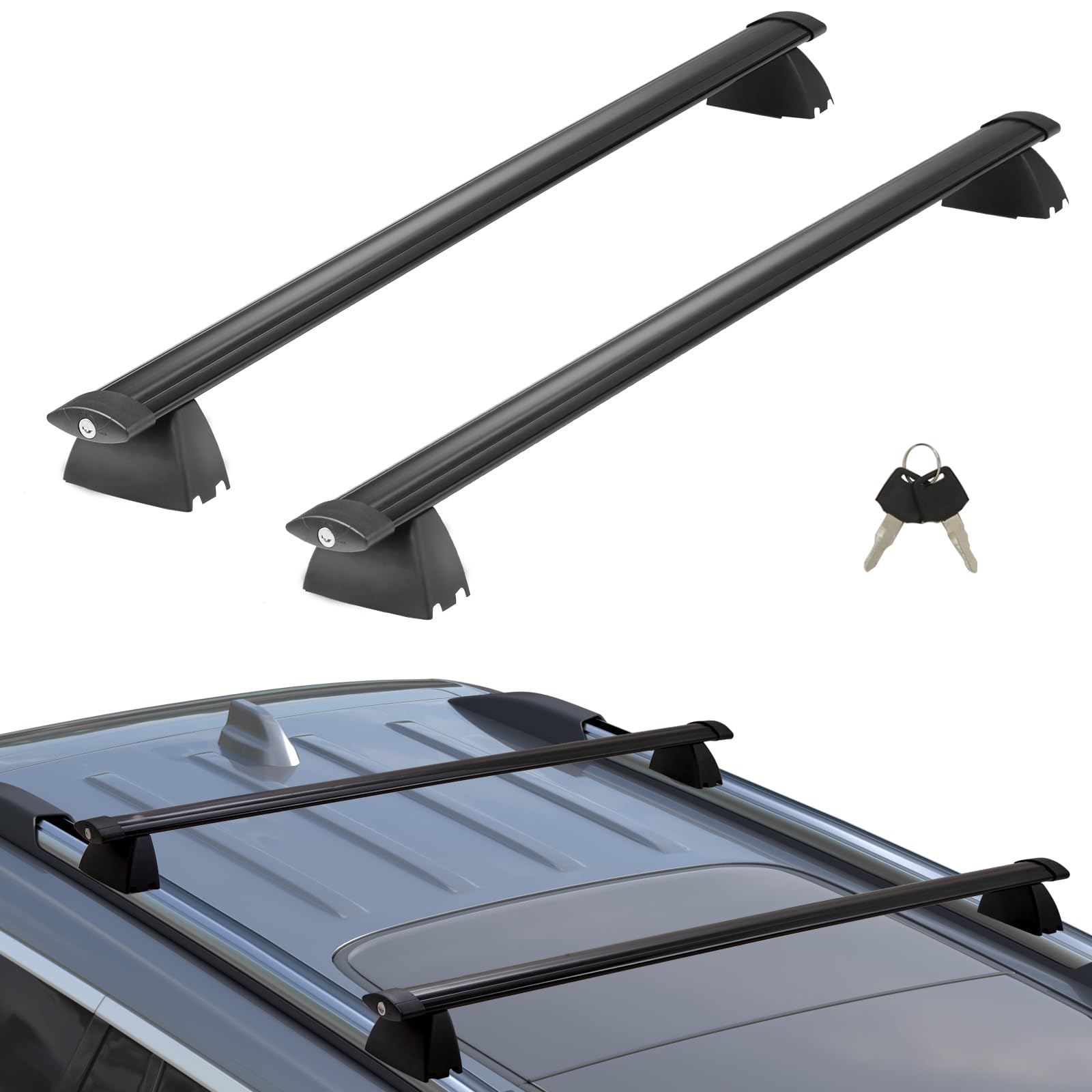 VEVOR Schwarze Dachträger-Querstangen, Kompatibel mit Jeep Grand Cherokee 2011–2021, mit Gerillten Seitenschienen, 90 kg Tragkraft, Aluminium-Querstangen mit Schlössern, für Dachgepäckträger usw. von VEVOR