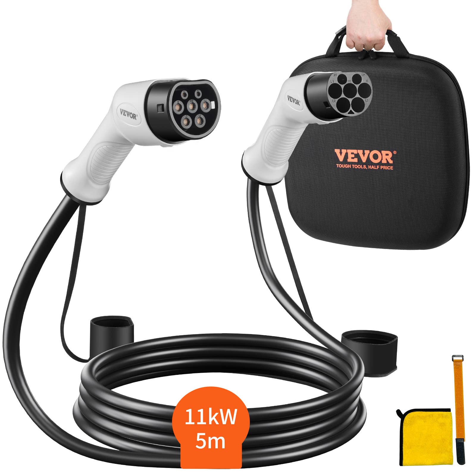 VEVOR Typ2 Ladekabel für Elektroauto/Hybrid EV Ladekabel E-Autoladekabel Wallbox 11kw TPU-Ladekabel 5m Kabellänge 3-Phase AC 380V Typ2 auf Typ2 Wasser-/Staubdicht Mit Allen Typ-2-Modellen Kompatibel von VEVOR