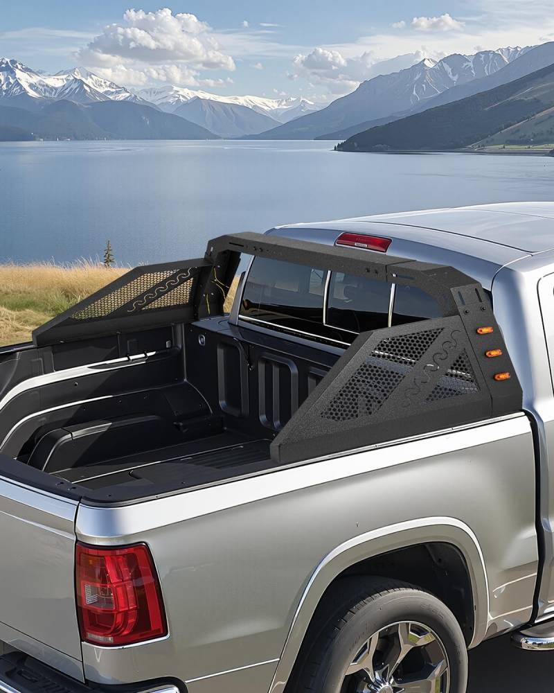 VEVOR Überrollbügel aus Karbonstahl Chase Rack für die Ladefläche, universeller Pickup Sport-Überrollbügel mit 6 bernsteinfarbenen Zusatzscheinwerfern für Pickups in Voller Größe (kein Träger) von VEVOR