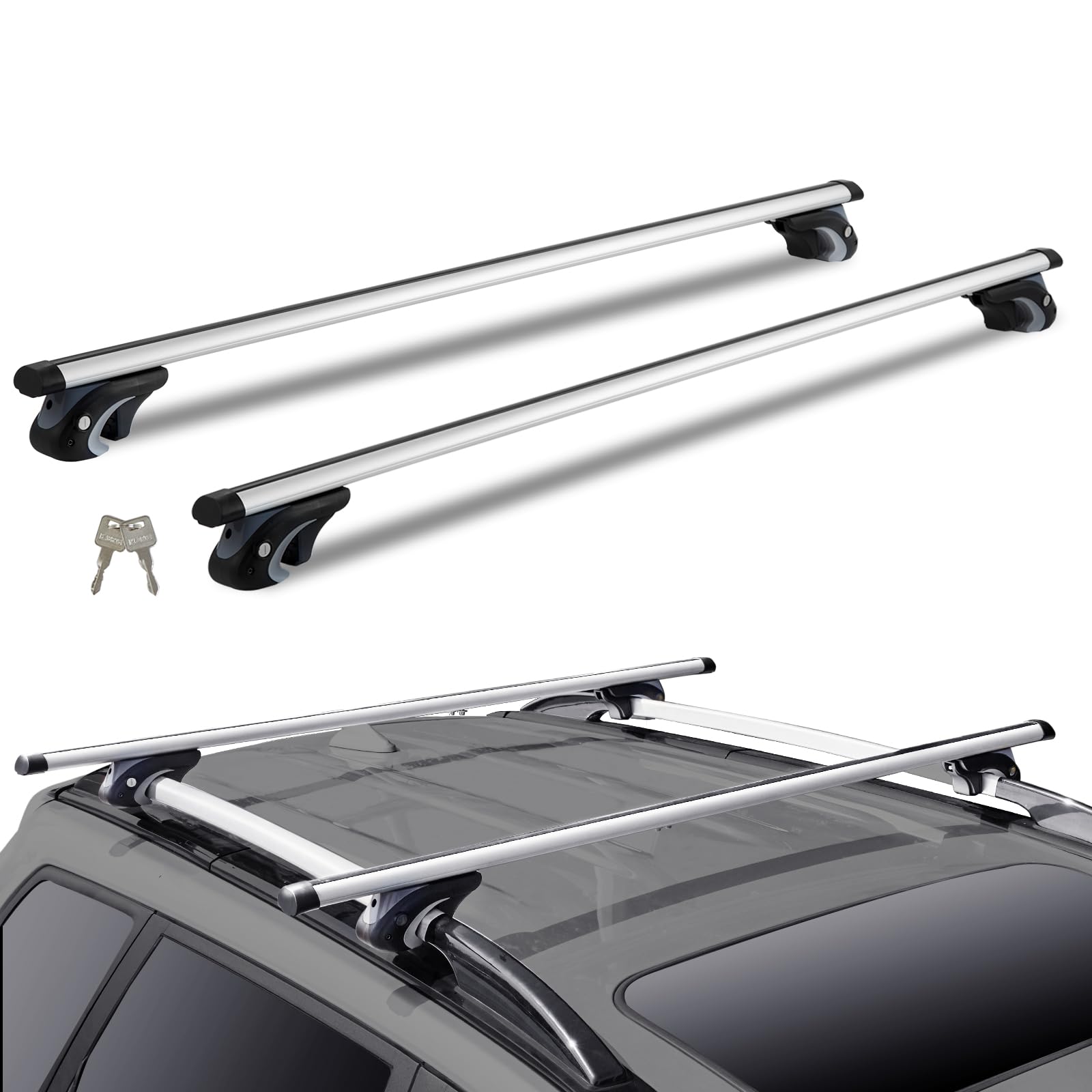 VEVOR Universal Dachträger 135 cm (53,2 Zoll) Aluminium Dachgepäckträger, Passend für Erhöhte Seitenschiene Mit Lücke, 90 kg Tragkraft, Verstellbare Querträger Mit Schlössern von VEVOR