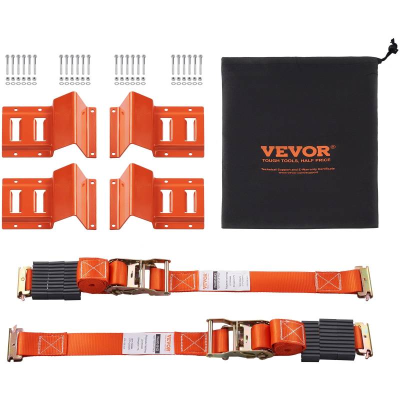 VEVOR Unterlegkeil-Spanngurt-Set, 5,08 x 243,84 cm Spanngurte Autotransport, 2-teiliges Anhänger-Spannsystem für 25,4-58,42 cm Räder, ATVs, UTVs, Anhänger, Unterlegkeil und Spanngurt-Zubehör Orange von VEVOR