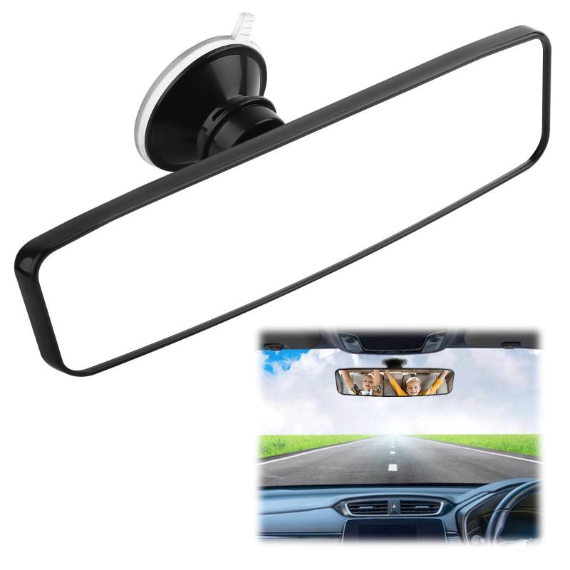 VFANDV Rückspiegel mit Saugnapf, 24 x 6.5 cm Weitwinkelverstellbar Universal Innenspiegel für Auto SUV Trucks, Fahrlehrer Prüfer Spiegel Panorama von VFANDV