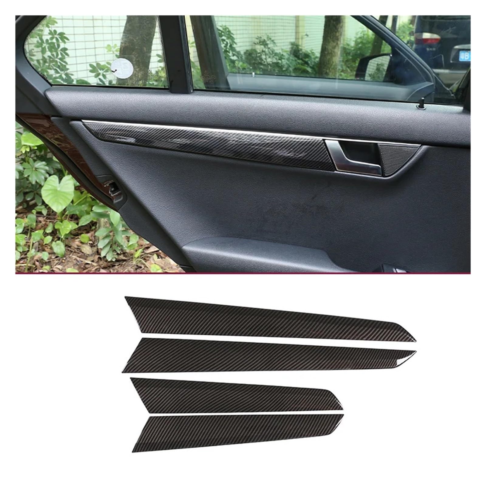 VFEBTSD ABS-Kohlefaser/Silberfarbe, Innentürleistenverkleidung for Autos, Autoinnenausstattung, kompatibel mit Mercedes-Benz C-Klasse W204 2008-2014(Black) von VFEBTSD