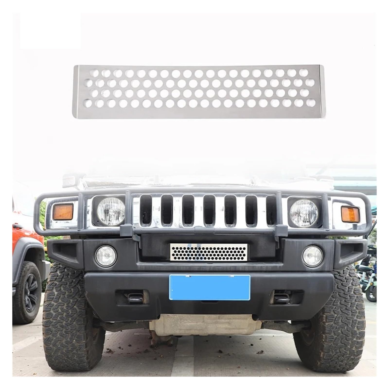 VFEBTSD Edelstahl-Frontstoßstangengrill, Lufteinlassöffnungen, Lüftungsverkleidung, kompatibel mit Hummer H2 2003–2009, Außenzubehör, hellsilber(Style A) von VFEBTSD