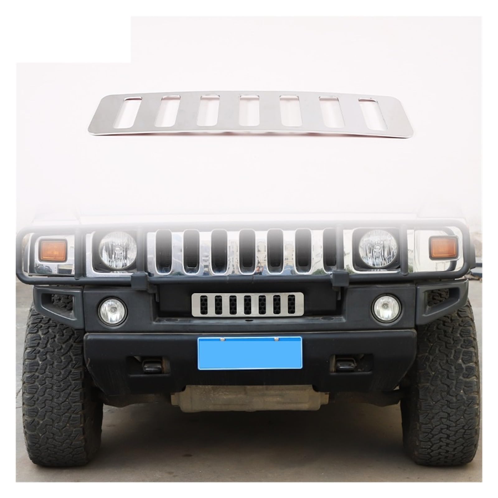 VFEBTSD Edelstahl-Frontstoßstangengrill, Lufteinlassöffnungen, Lüftungsverkleidung, kompatibel mit Hummer H2 2003–2009, Außenzubehör, hellsilber(Style B) von VFEBTSD