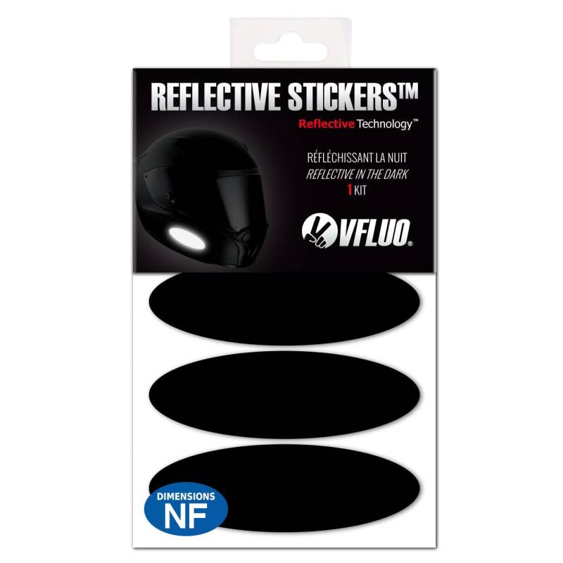 VFLUO - Set 4 Streifen Ovale Sticker Reflektierend Motorradhelm - Selbstklebend In FR zugelassen - 3M™ Technology – Sichtbarkeit – Diskret & Design - Maximaler Halt - Schwarz von VFLUO