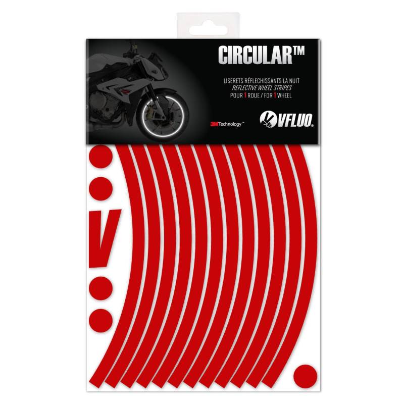 VFLUO CircularTM, Motorrad Retro reflektierende Felgenrandaufkleber Kit (1 Felge), 3M TechnologyTM, 10mm breit (XL), Rubin rot von VFLUO