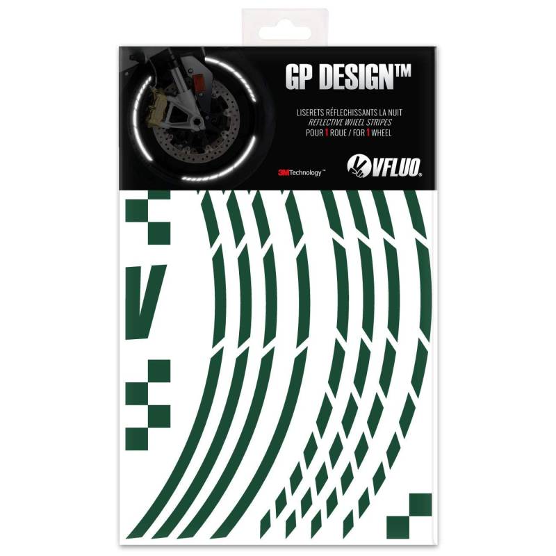 VFLUO GP Design™, Motorrad Retro reflektierende Felgenrandaufkleber Kit (1 Felge), 3M Technology™, 7mm breit, Dukelgrün von VFLUO