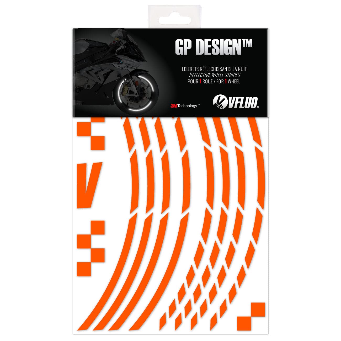 VFLUO - Kit Reflektierende Felgenrandaufkleber GP Motorrad, Aufkleber für 1 Rad 3M™-Technologie™, 360°-Kreis - Hohe Sichtbarkeit von der Seite – Diskret und Design – Einfache Installation von VFLUO
