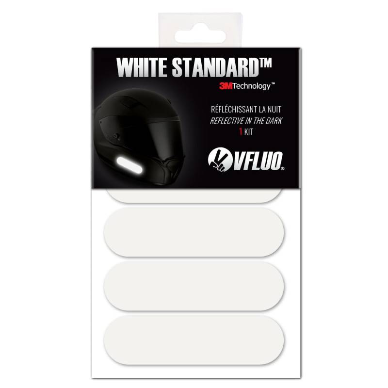 VFLUO - Kit 4 Streifen Weiß Reflektierende Aufkleber für Motorradhelm - zugelassen für FR-Maße - Hohe Qualität und Sichtbarkeit, 3M™-Technology – diskret und Design – maximaler Halt von VFLUO