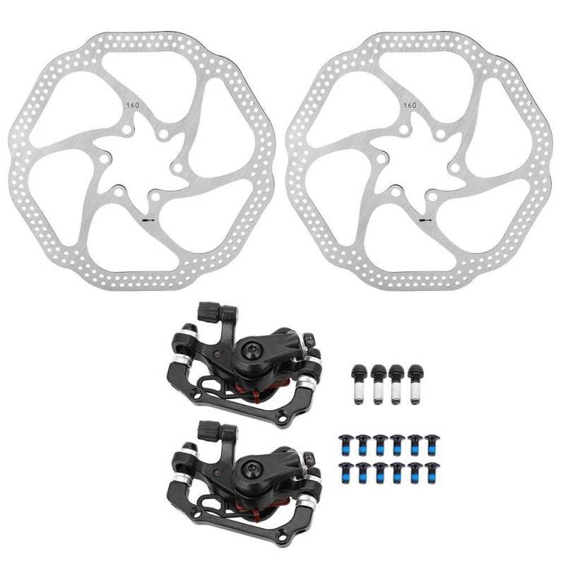 Fahrradbremsscheibensatz, Robustes, langlebiges Fahrradbremsscheibenset (160 mm Bremsscheiben und mechanische Bremssättel vorne hinten) von VGEBY