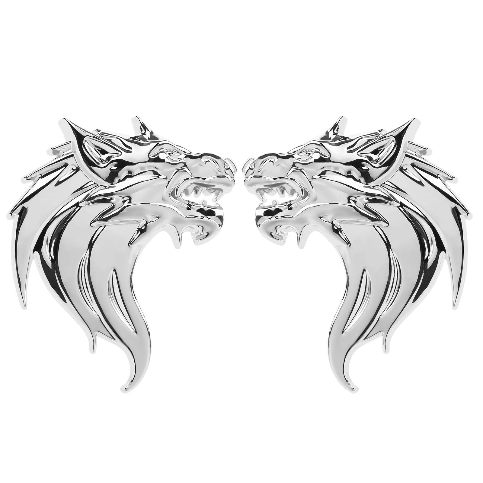 VGOL 1 Paar Wolfskopf 3D Metall Aufkleber Abziehbilder Wolf Emblem Reflektierende Abzeichen Dekoration für Motorrad Auto Windschutzscheibe Hell-silbrig von VGOL
