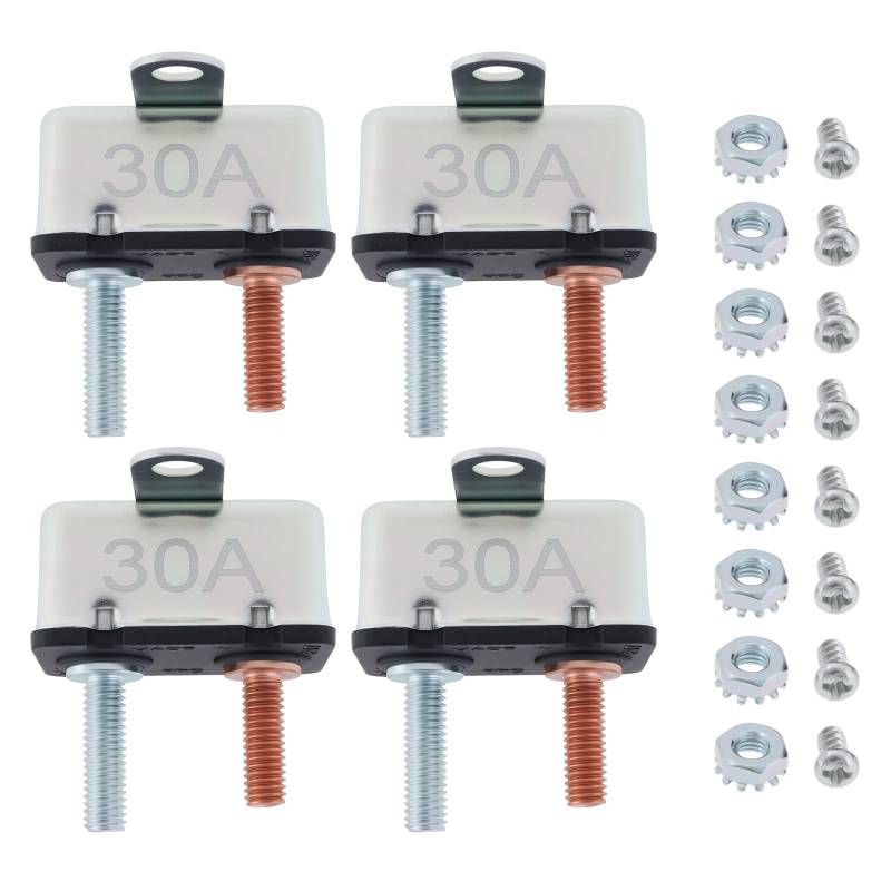 VGOL 4 Stück 30A Leistungsschalter mit Automatischer Rückstellung DC 6 V – 50 V AC 125 – 250 V für Automobile Wohnmobile mit Wasserdichter Abdeckung von VGOL