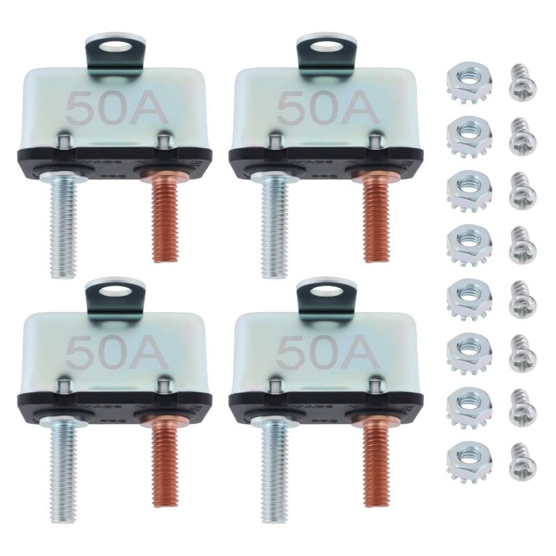 VGOL 4 Stück 50A Leistungsschalter mit Automatischer Rückstellung DC 6 V – 50 V AC 125 – 250 V für Automobile Wohnmobile mit Wasserdichter Abdeckung von VGOL