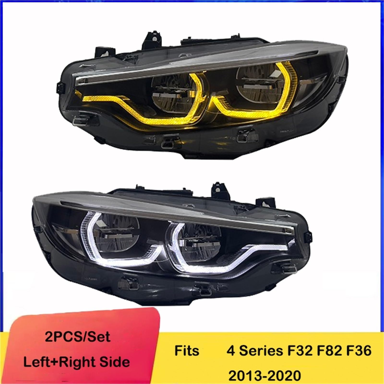 Paar Front-LED-Scheinwerfer, kompatibel mit BMW F32 F36 F80 DRL 425i 428i 430i 435i 4er-Serie 2013–2020, Styling-Autozubehör(6 Pins) von VHRMZJYCN
