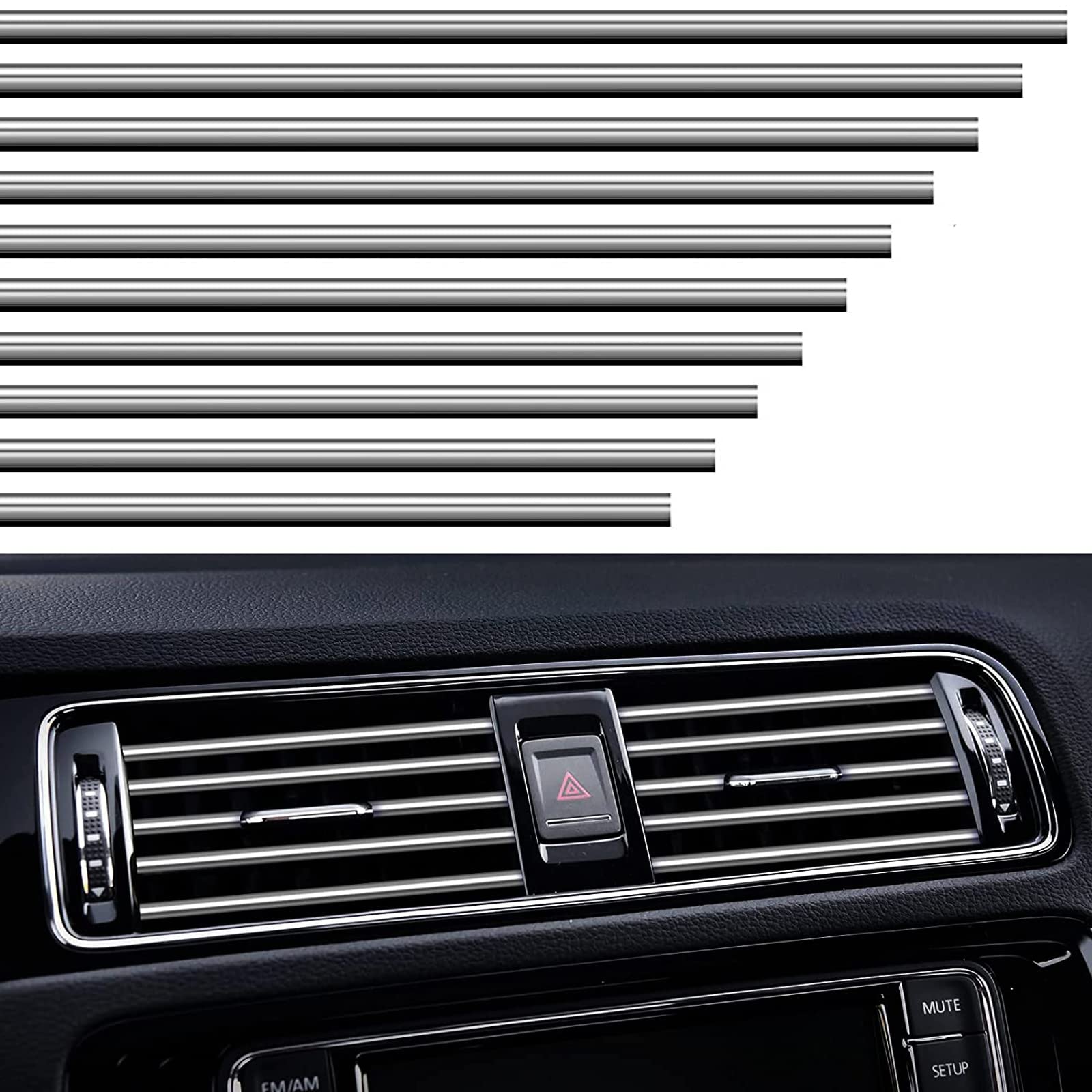 VICDUEKG 10 Stück Auto Lüftungsschlitz Dekoration, 20cm Auto Styling Zierleisten DIY Lüftungsgitter Innenausstattung Streifen, Auto Zubehör Innenraum für die Meisten Lüftungsschlitze (Silber) VICDUEKG 10 Stück Auto Lüftungsschlitz Dekoration, 20cm Auto Styling Zierleisten DIY Lüftungsgitter Innenausstattung Streifen, Auto Zubehör Innenraum für die Meisten Lüftungsschlitze (Silber) von VICDUEKG