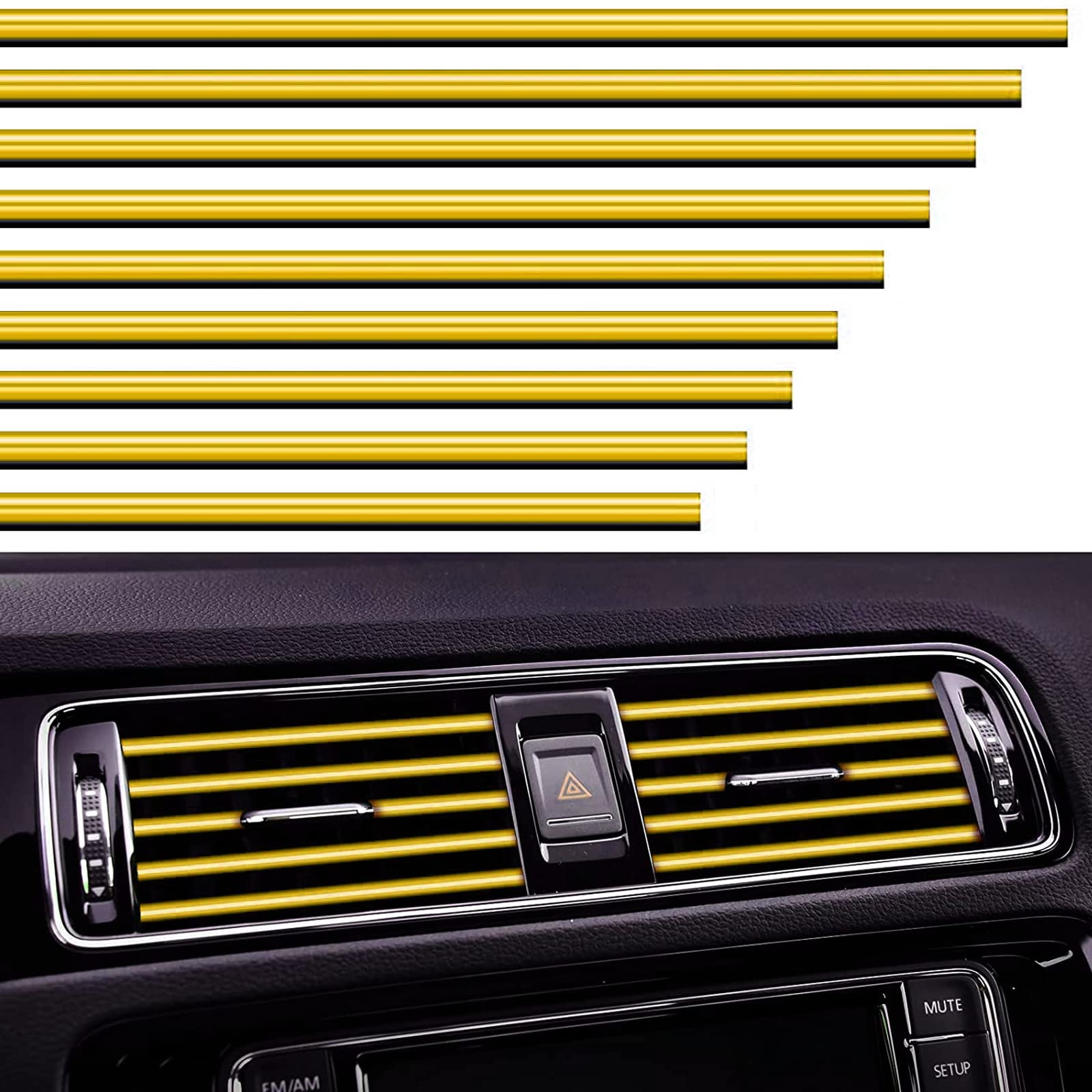 VICDUEKG 10 Stück Auto Lüftungsschlitz Dekoration, 20cm Auto Styling Zierleisten DIY Lüftungsgitter Innenausstattung Streifen, Auto Zubehör Innenraum für die Meisten Lüftungsschlitze (Gold) von VICDUEKG