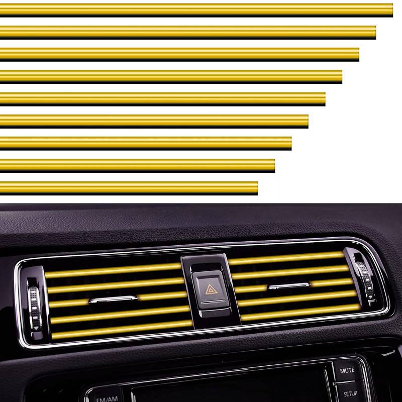 VICDUEKG 10 Stück Auto Lüftungsschlitz Dekoration, 20cm Auto Styling Zierleisten DIY Lüftungsgitter Innenausstattung Streifen, Auto Zubehör Innenraum für die Meisten Lüftungsschlitze (Gold) von VICDUEKG