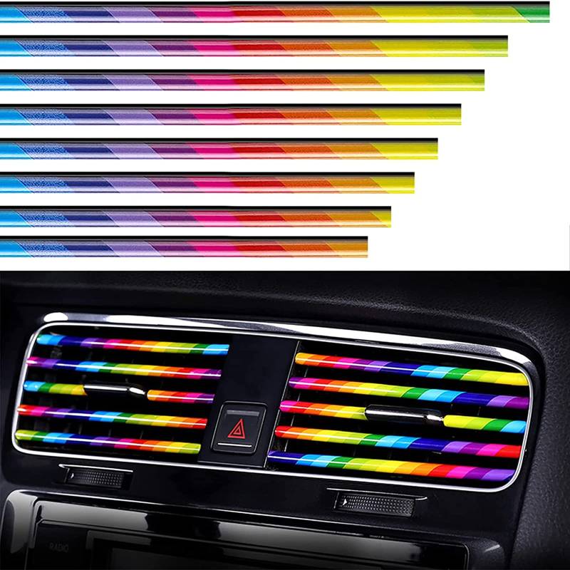 VICDUEKG 10 Stück Auto Lüftungsschlitz Dekoration, 20cm Auto Styling Zierleisten DIY Lüftungsgitter Innenausstattung Streifen, Auto Zubehör Innenraum für die Meisten Lüftungsschlitze (Mehrfarbig) von VICDUEKG