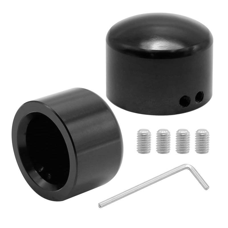 VIKKSAER Schwarze Achsmutterabdeckungen Vorderachskappen Gabelabdeckungen Ersatz für Harley Davidson Sportster Touring Softail Dyna Trike Electra Road Glide Road King Fat Boyoy 2002 von VIKKSAER