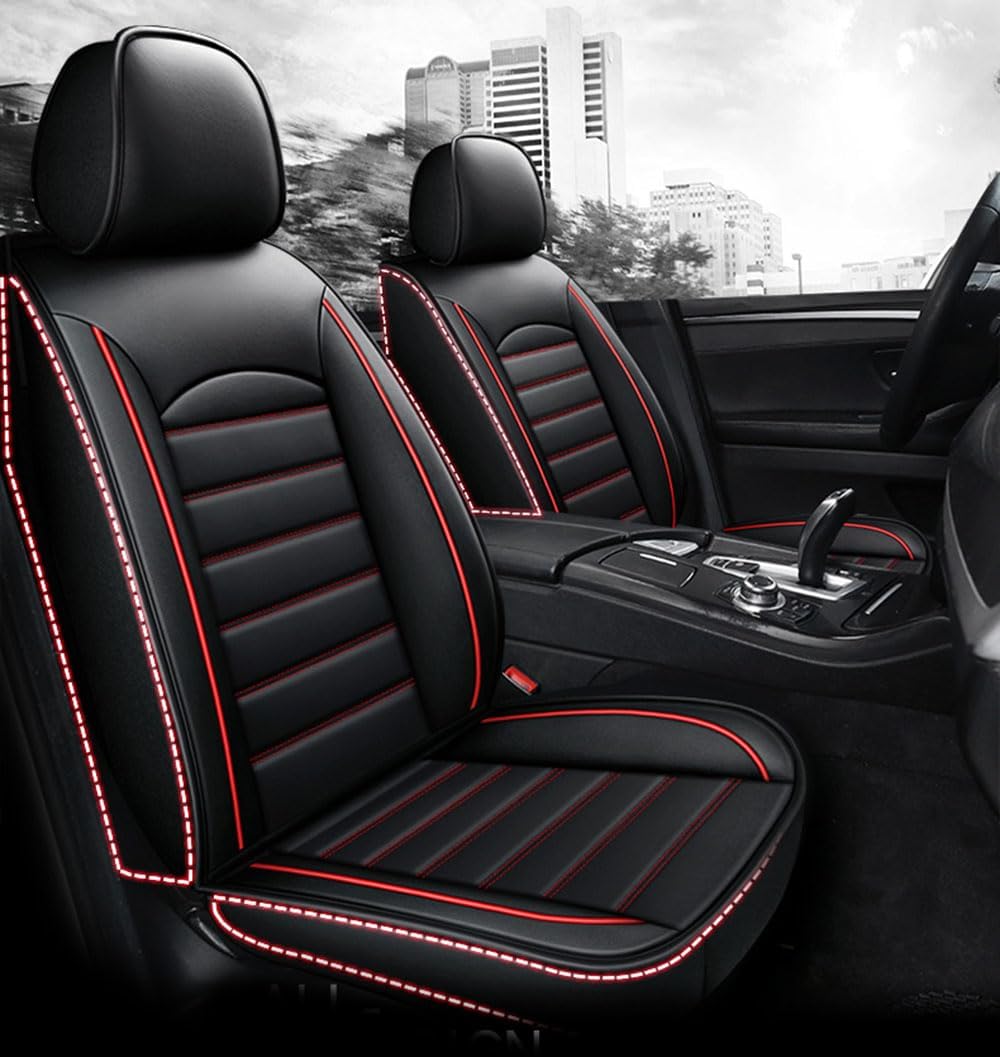 VINAUD Auto Schonbezug Set für Audi Q2 Q3 8U Q3 Q5 8R Q5 e-tron Sportback Q7 4L Q7 4M Q8 Leder Autositzbezüge Sitzschoner für Vordersitze und Rücksitze.,B-Black and red von VINAUD