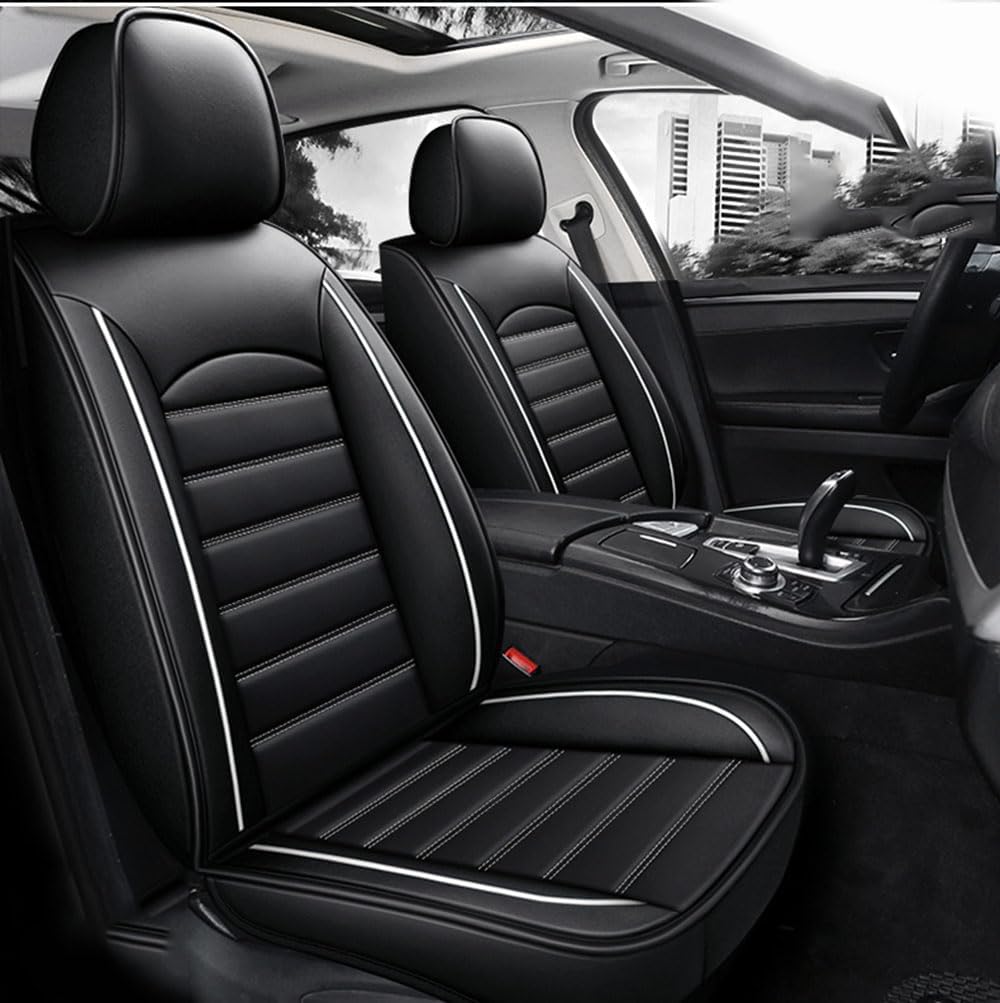 VINAUD Auto Schonbezug Set für Audi Q2 Q3 8U Q3 Q5 8R Q5 e-tron Sportback Q7 4L Q7 4M Q8 Leder Autositzbezüge Sitzschoner für Vordersitze und Rücksitze.,D-Black and White von VINAUD