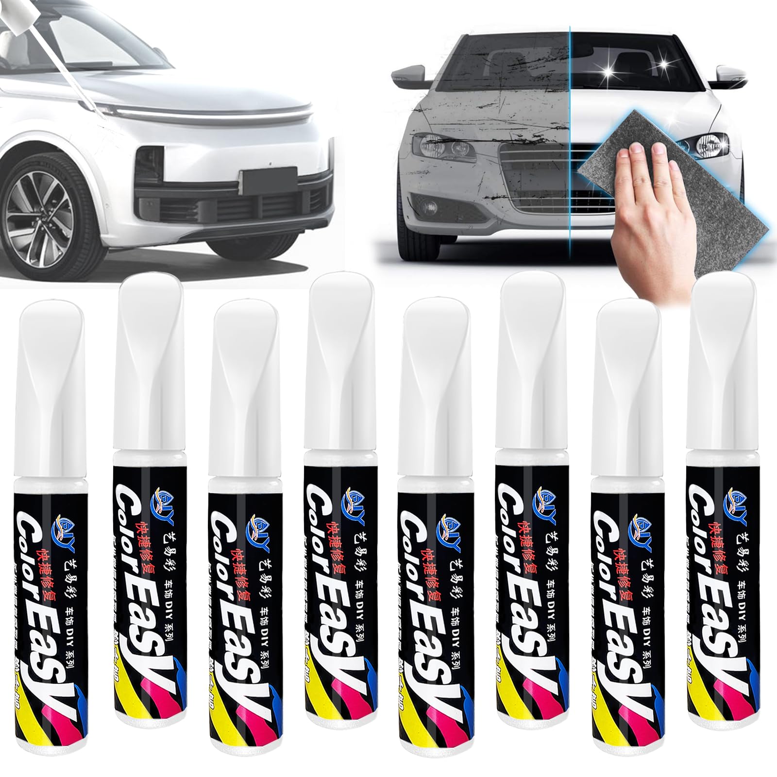 VINEST 8 Stück Auto Lackstift Weiß Metallic, 12ml Lackstift Auto Glänzend, Auto Lack Stift mit 2 Nano Sparkle Tuch, Autolack Repair für Autolack Kratzer Entfernen, Schälen Verblassen VINEST 8 Stück Auto Lackstift Weiß Metallic, 12ml Lackstift Auto Glänzend, Auto Lack Stift mit 2 Nano Sparkle Tuch, Autolack Repair für Autolack Kratzer Entfernen, Schälen Verblassen von VINEST