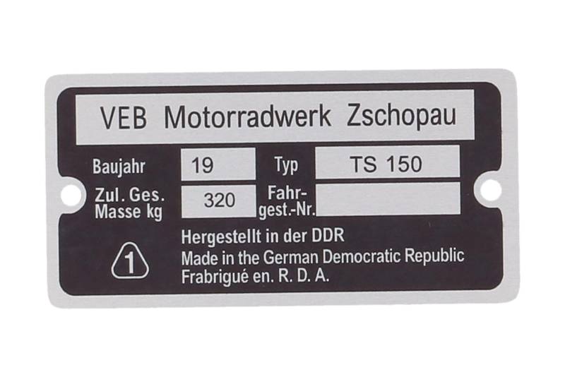 Typenschild passt MZ TS 150 von VINI