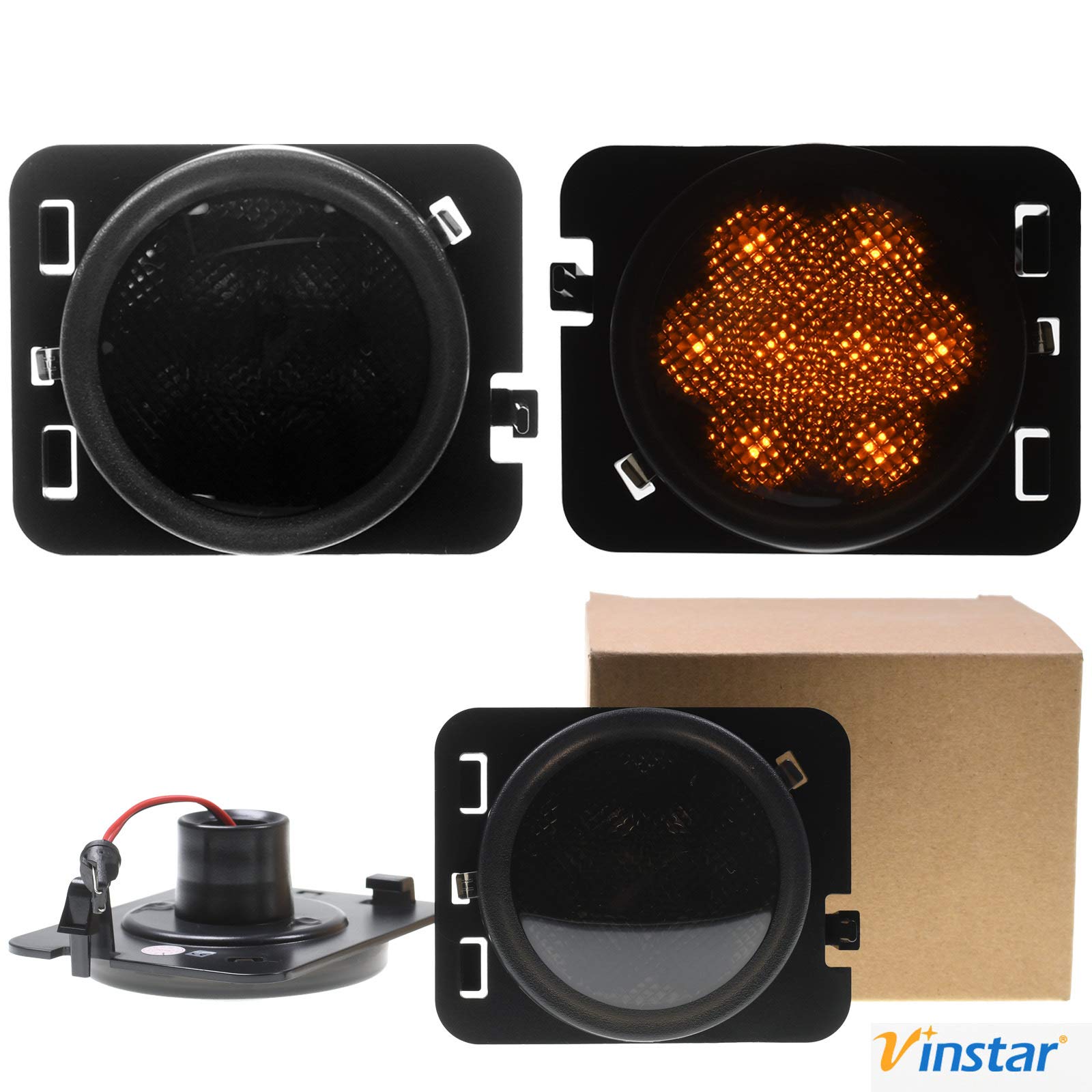 VINSTAR 2X Seitenblinker LED Smoke getönte Kotflügel Blinker kompatibel mit J Wrangler JK 2007-2015 von VINSTAR