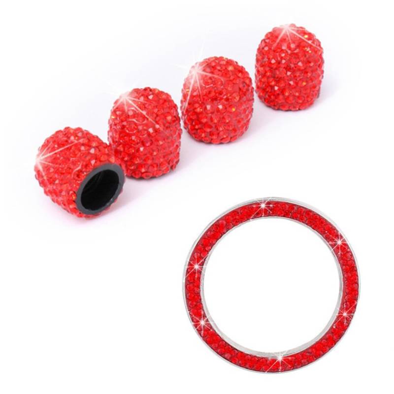VINTORKY Ventilhut -Set Strasssteine Auto Luft Zubehör Universal- Knopf car tire Valve caps reifenventilkappen Car Decoration Accessories Zündschlüsselkappe starten Strass-Reifenstaub rot von VINTORKY