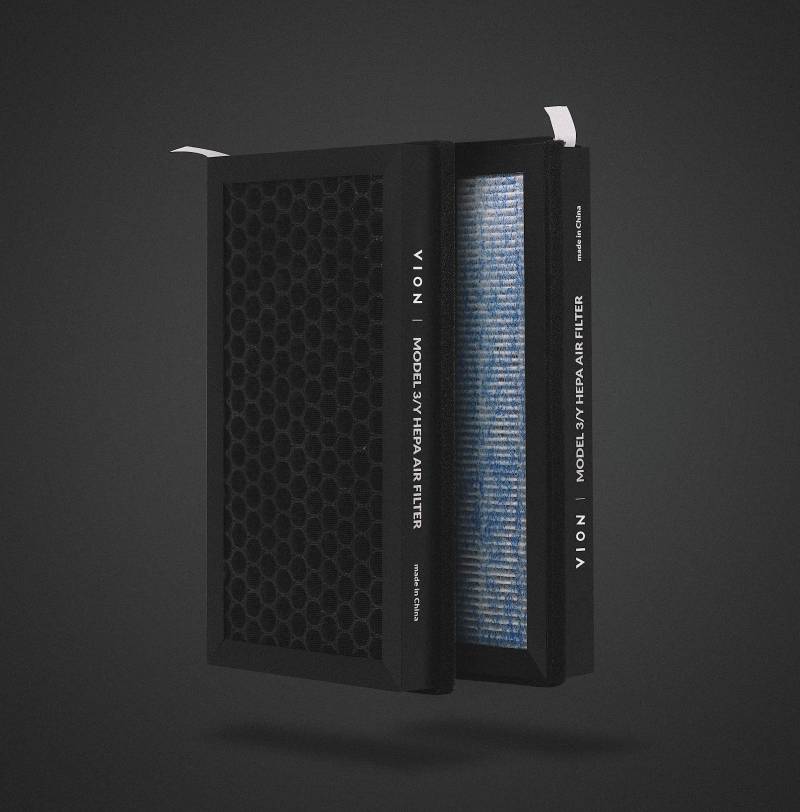 VION Tesla Model 3/Y HEPA Grade N98 Aktivkohle-Luftfilter, 2 Packungen mit Entfernungswerkzeugen Modell 3 und Model Y von VION